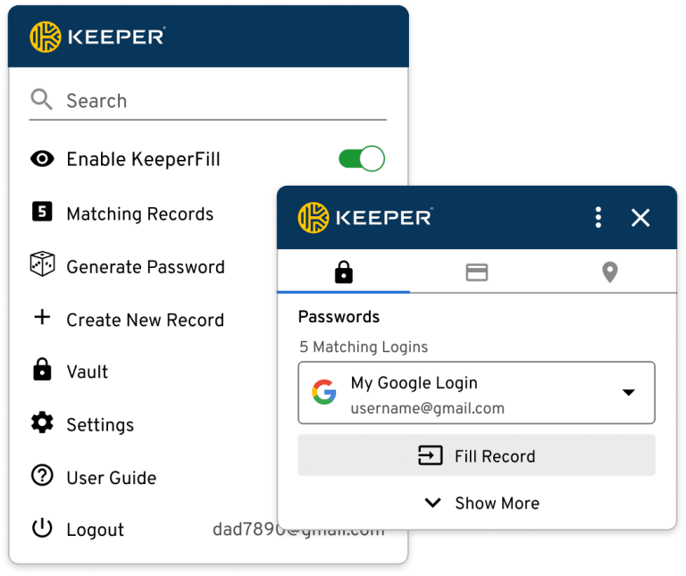 Keeper browser extension