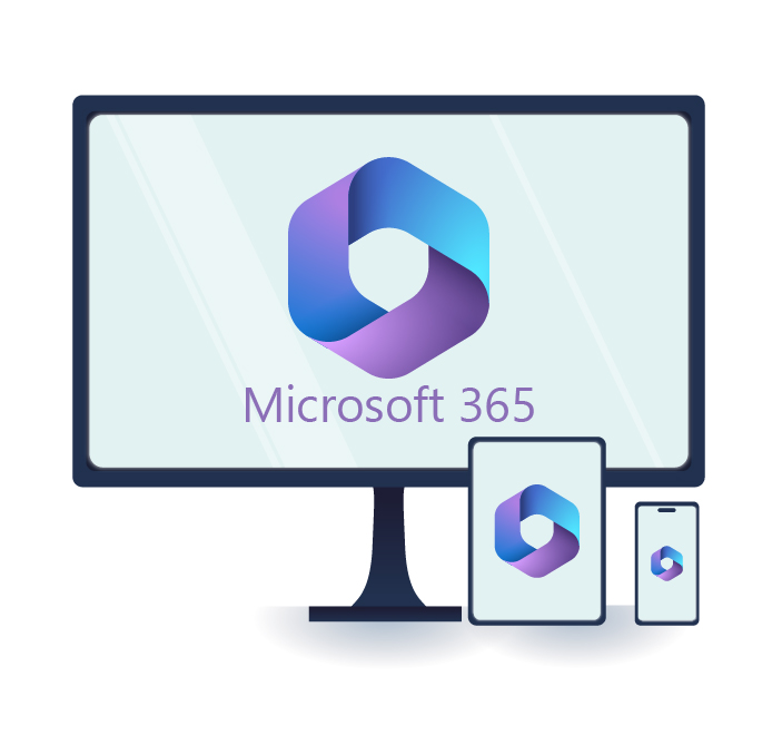 Immagine che rappresenta un computer, tablet e smartphone. Dispositivi su cui si può usare Microsoft 365.